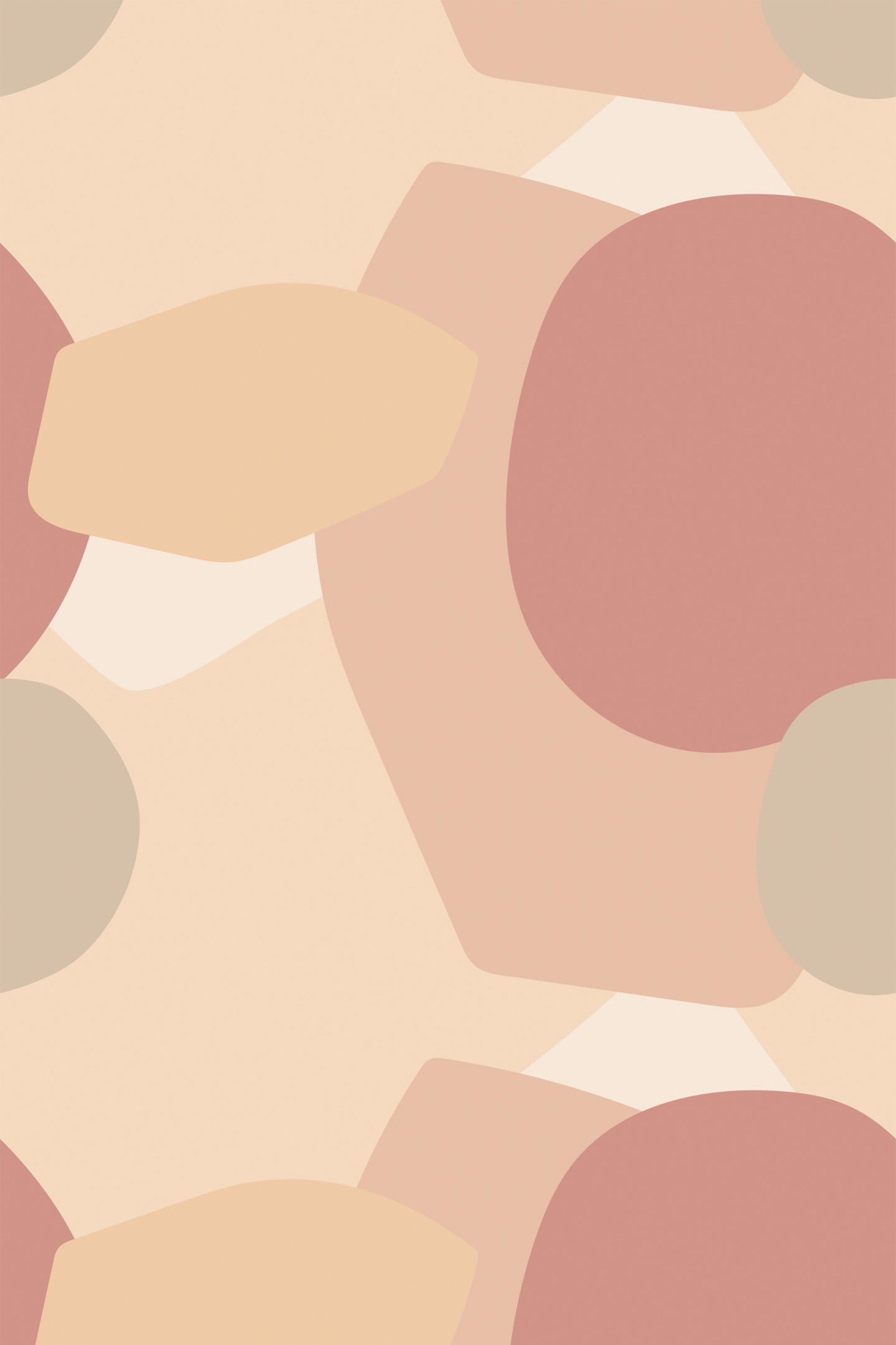 Organic shapes in muted pink, beige, and grey tones on a cream background, Simple boho geometry pattern, peel and stick removable wallpaper.