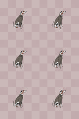 Patterned wallpaper with stylized dogs dressed in fashionable outfits on a pink and tan checkered background, peel and stick removable wallpaper.