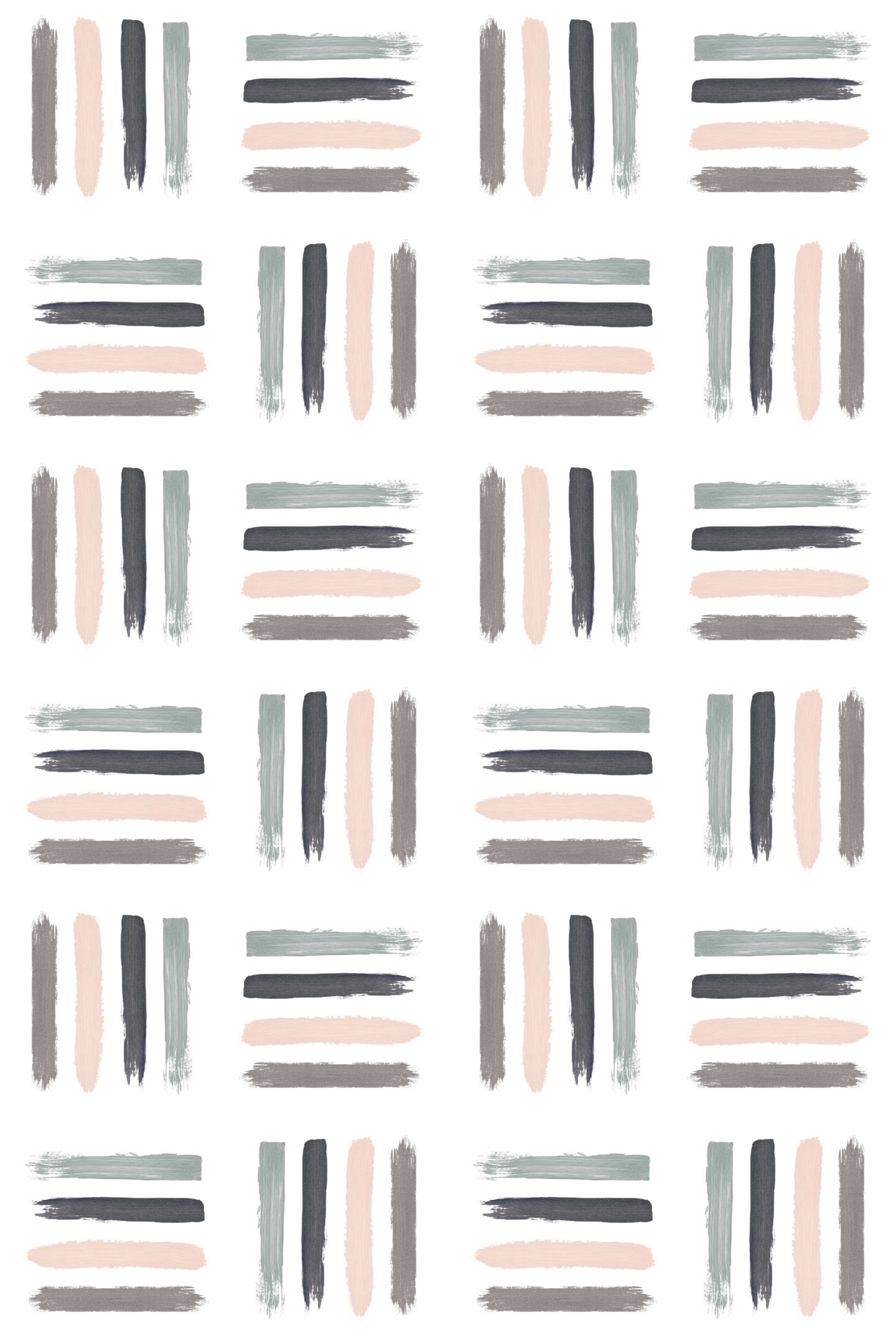 An abstract pattern of horizontal brush strokes in muted pink, gray, and brown on a white background, forming a minimalist aesthetic, suitable for a modern space as peel and stick removable wallpaper.