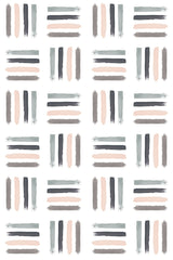 An abstract pattern of horizontal brush strokes in muted pink, gray, and brown on a white background, forming a minimalist aesthetic, suitable for a modern space as peel and stick removable wallpaper.