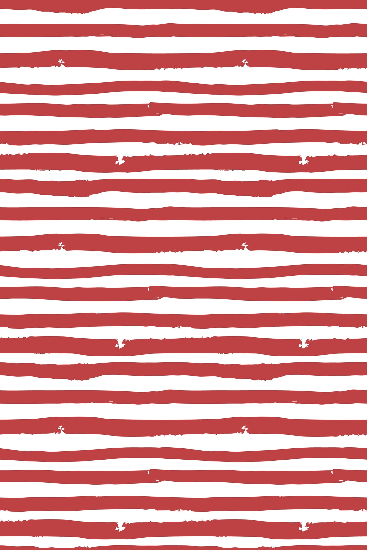 Red and white striped wallpaper with irregular hand-painted horizontal lines and a distressed finish