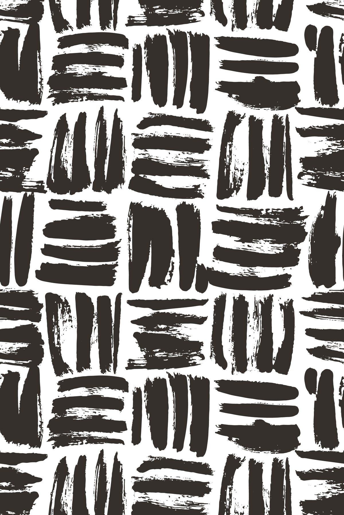Black and white wallpaper with hand-painted brushstrokes arranged in a geometric pattern