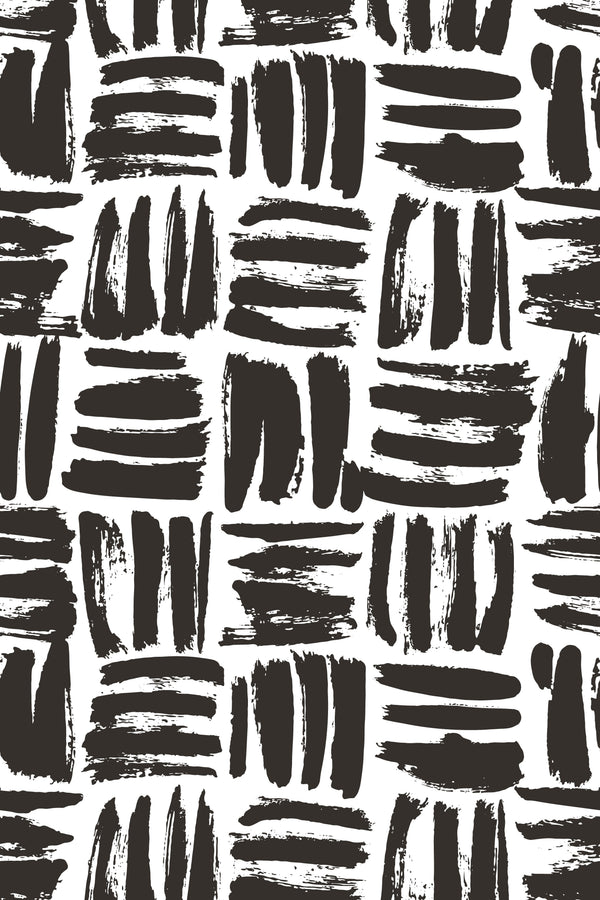 Black and white wallpaper with hand-painted brushstrokes arranged in a geometric pattern