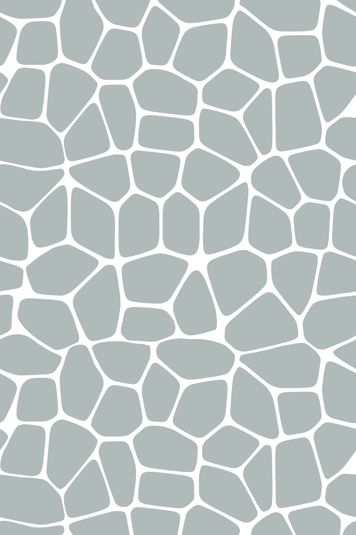 Gray stone effect wallpaper with irregular rounded shapes and contrasting white grout lines