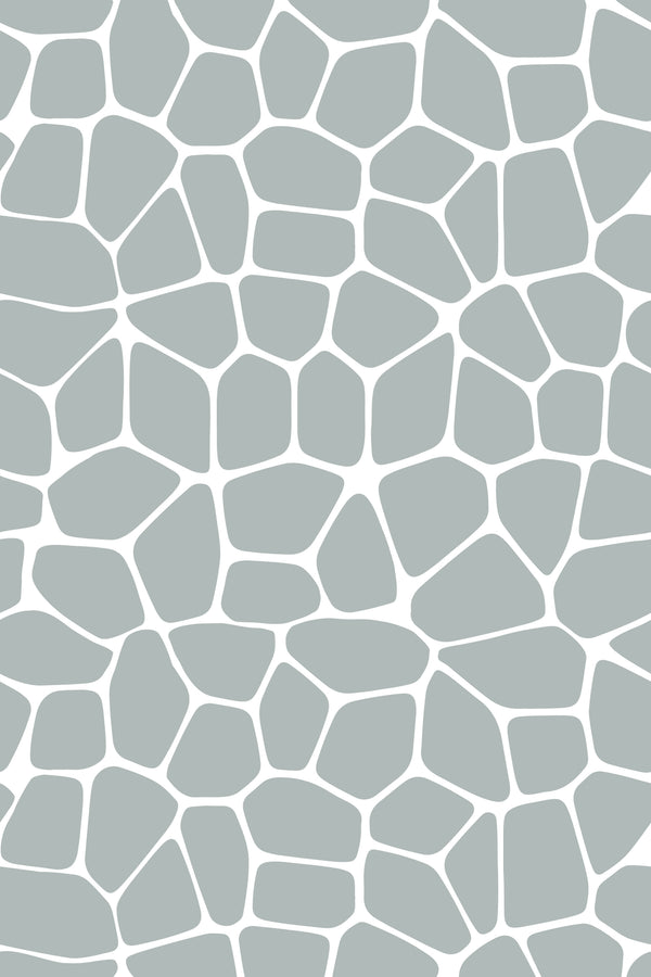 Gray stone effect wallpaper with irregular rounded shapes and contrasting white grout lines