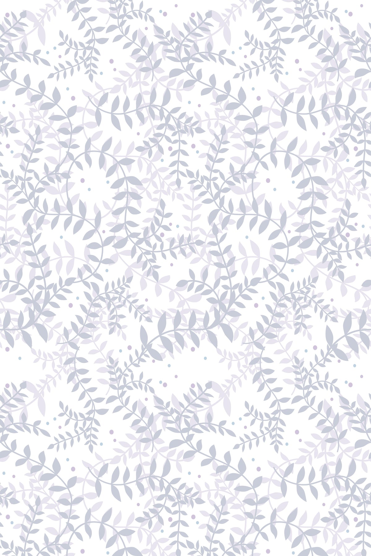 Wallpaper pattern with pale blue and lavender vines.