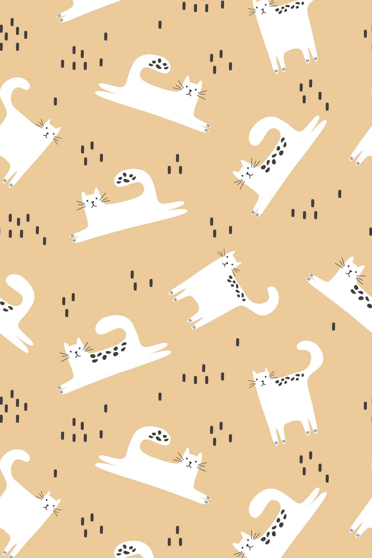 White cat wallpaper pattern on a beige background