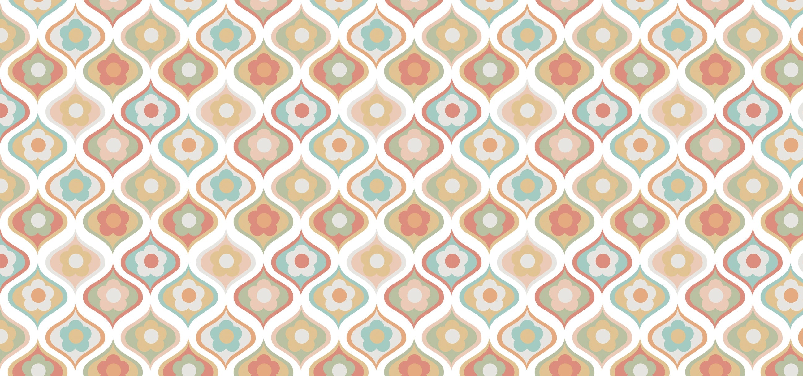Pastel retro floral wallpaper for walls