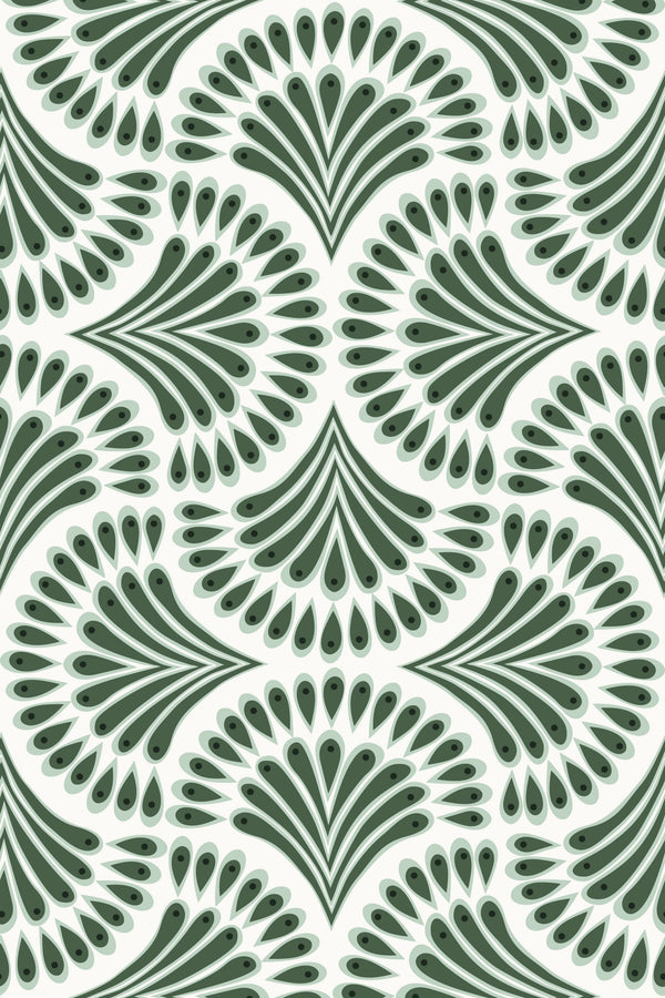 Green fan-shaped geometric wallpaper pattern
