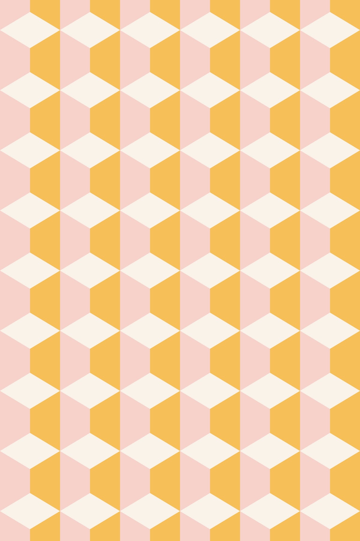 Pink, yellow, and cream geometric cube wallpaper pattern
