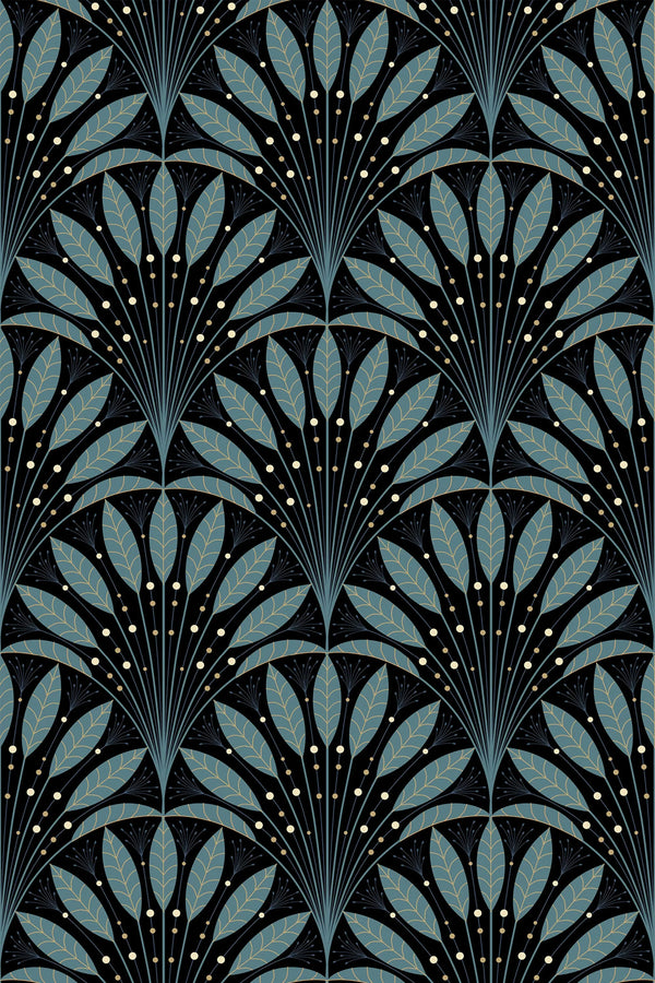 Bold blue leaf arch wallpaper for walls