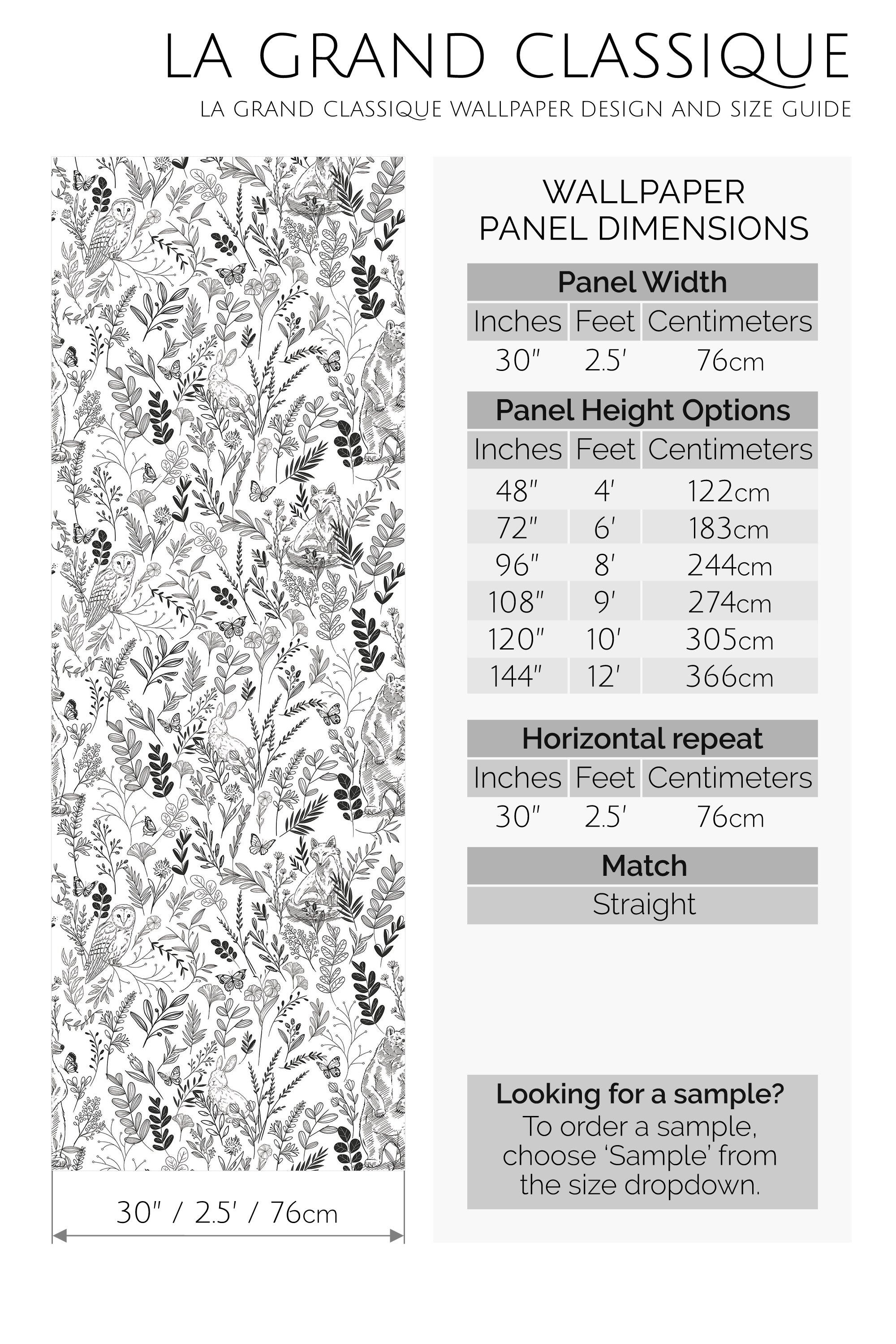 forest line art peel and stick wallpaper specifiation