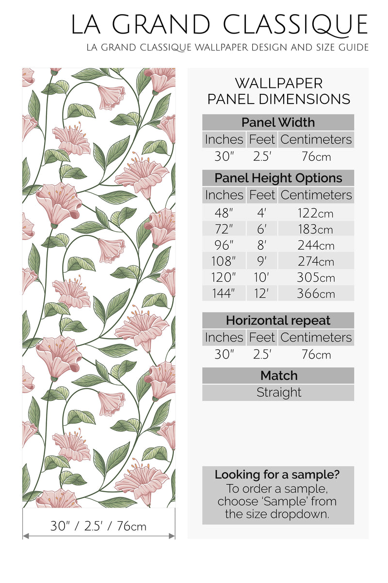 girly floral peel and stick wallpaper specifiation