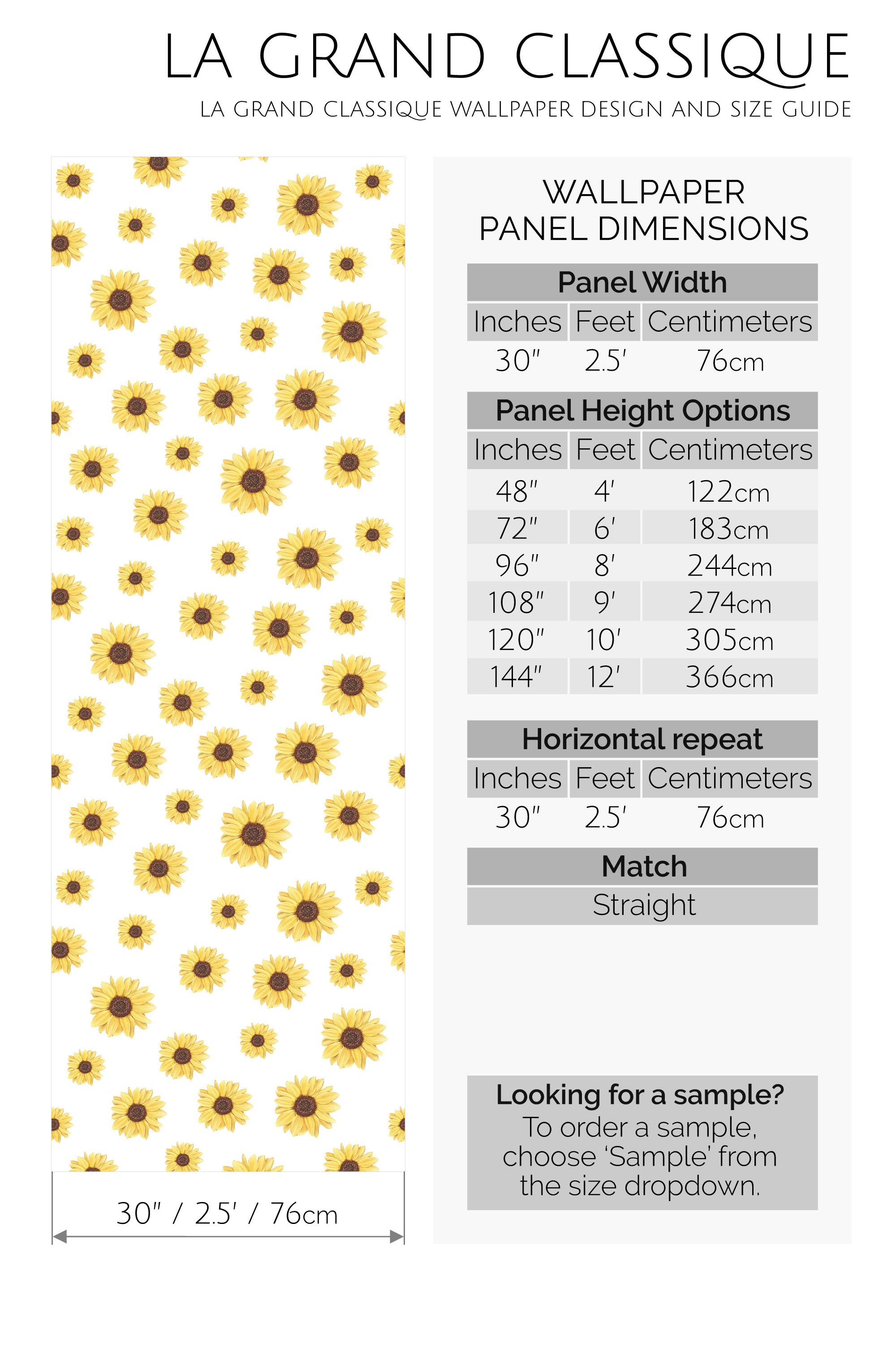 sunflower peel and stick wallpaper specifiation