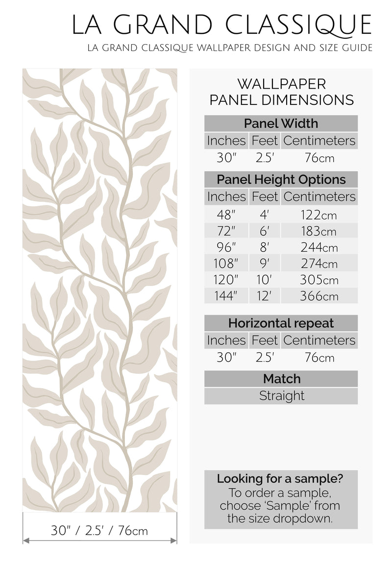 vintage cream leaf peel and stick wallpaper specifiation
