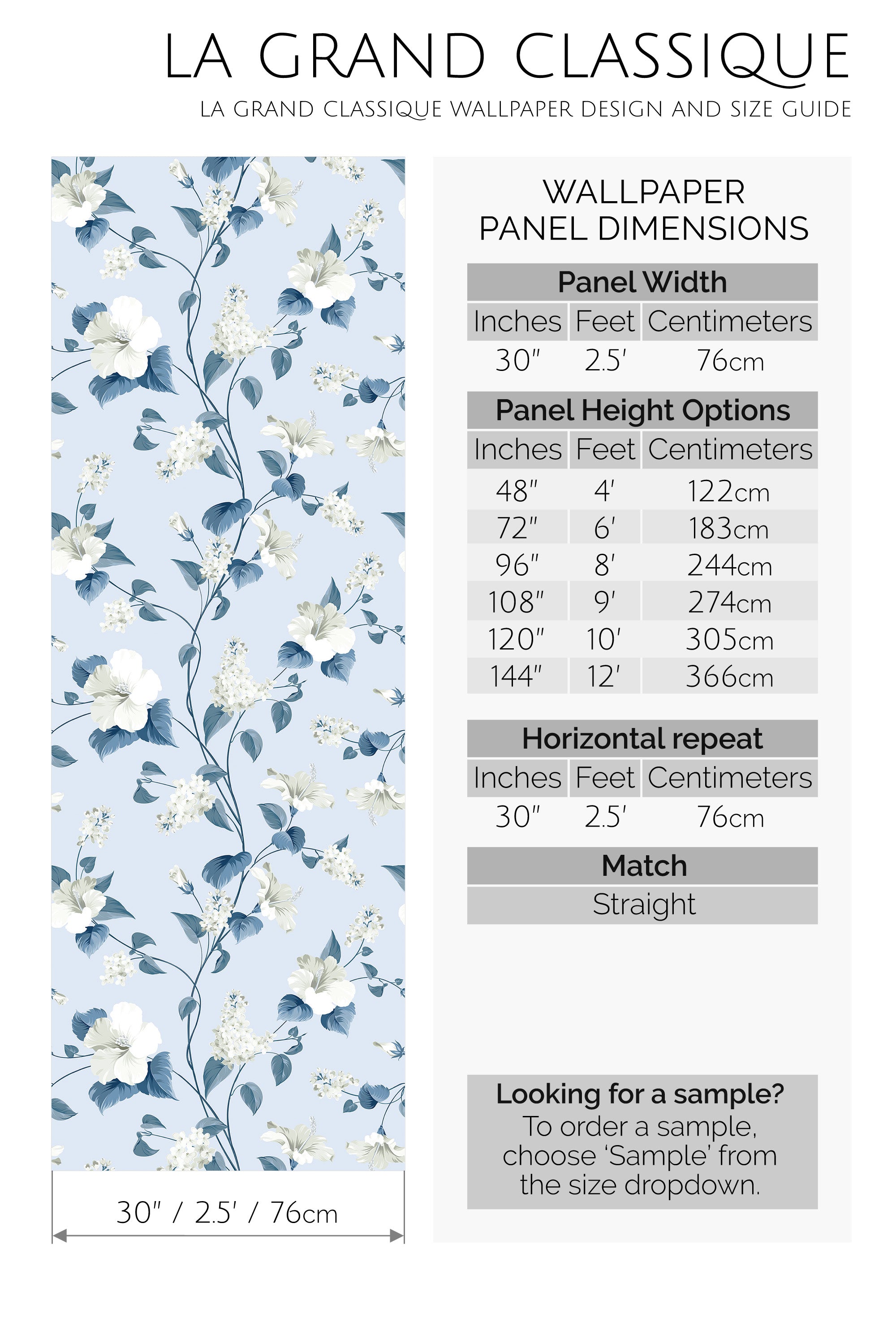 blue floral peel and stick wallpaper specifiation