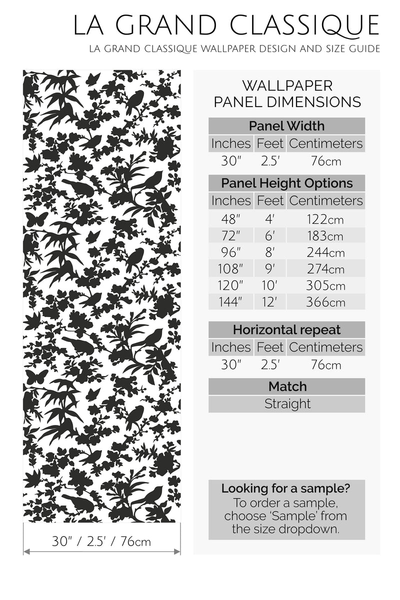 bird silhouette peel and stick wallpaper specifiation