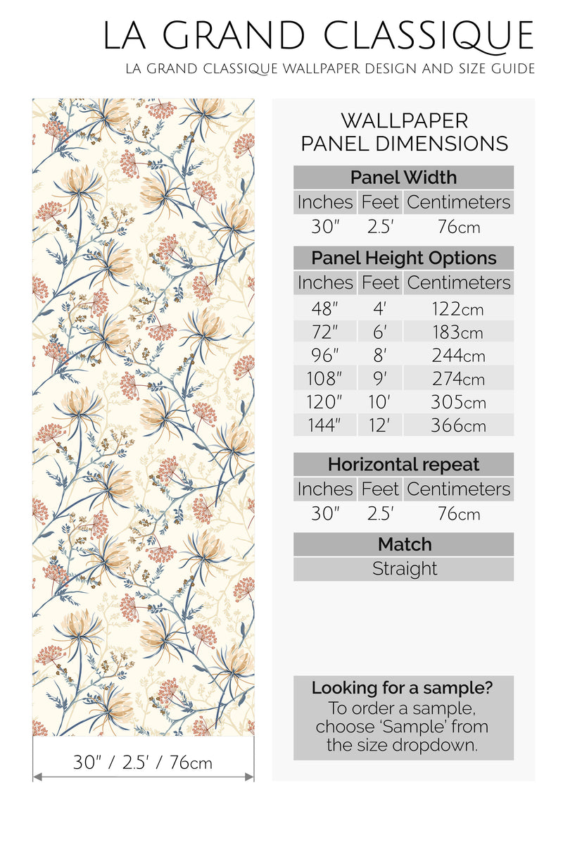 vintage neutral floral peel and stick wallpaper specifiation