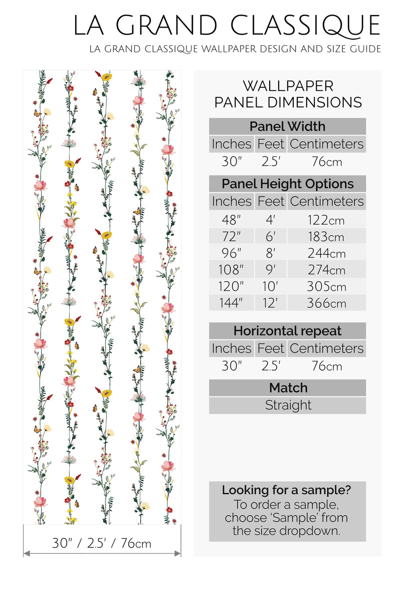 minimal floral line peel and stick wallpaper specifiation