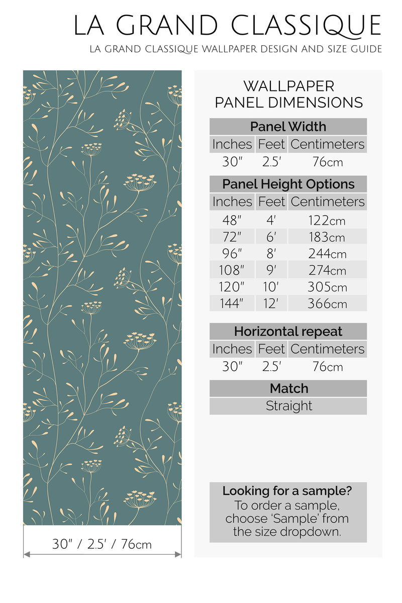 yarrow print peel and stick wallpaper specifiation