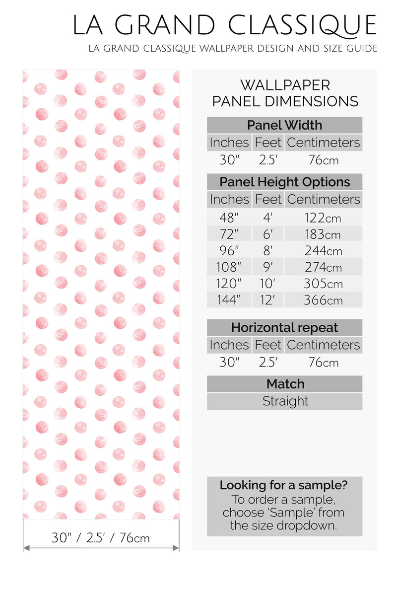 pink watercolor polka dot peel and stick wallpaper specifiation