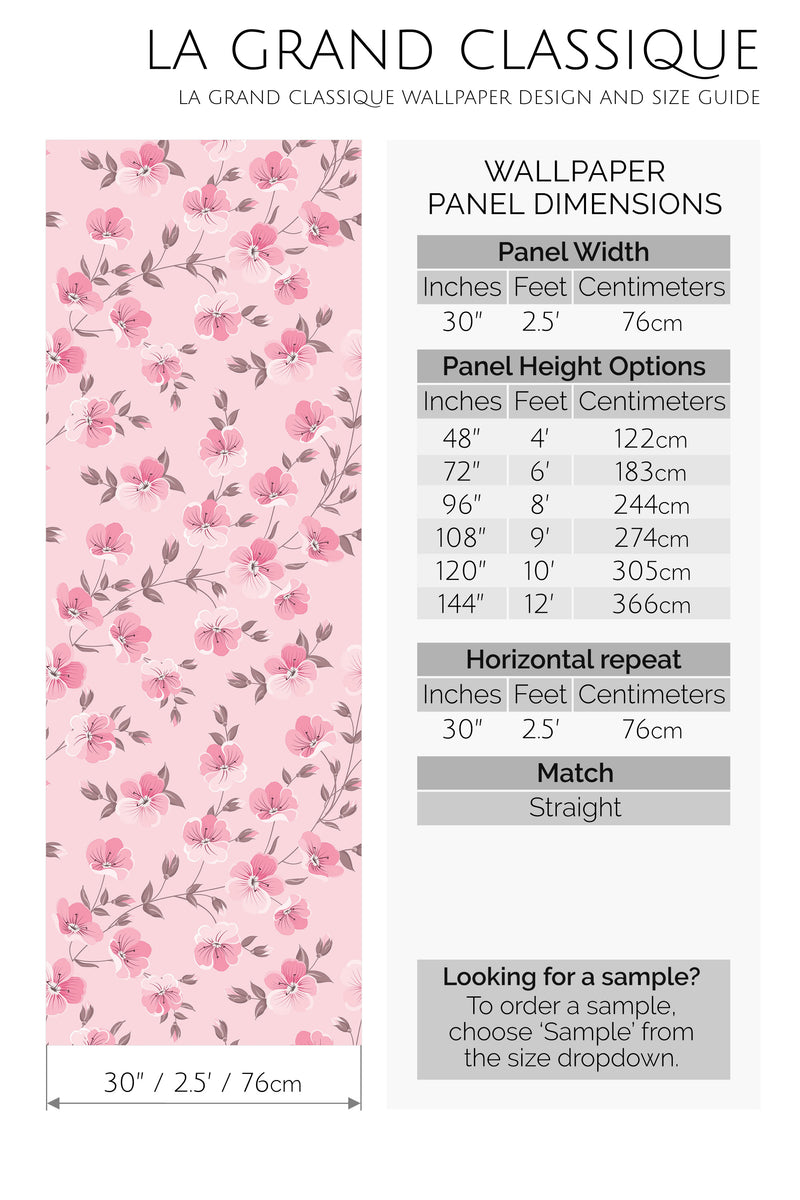 pink floral peel and stick wallpaper specifiation