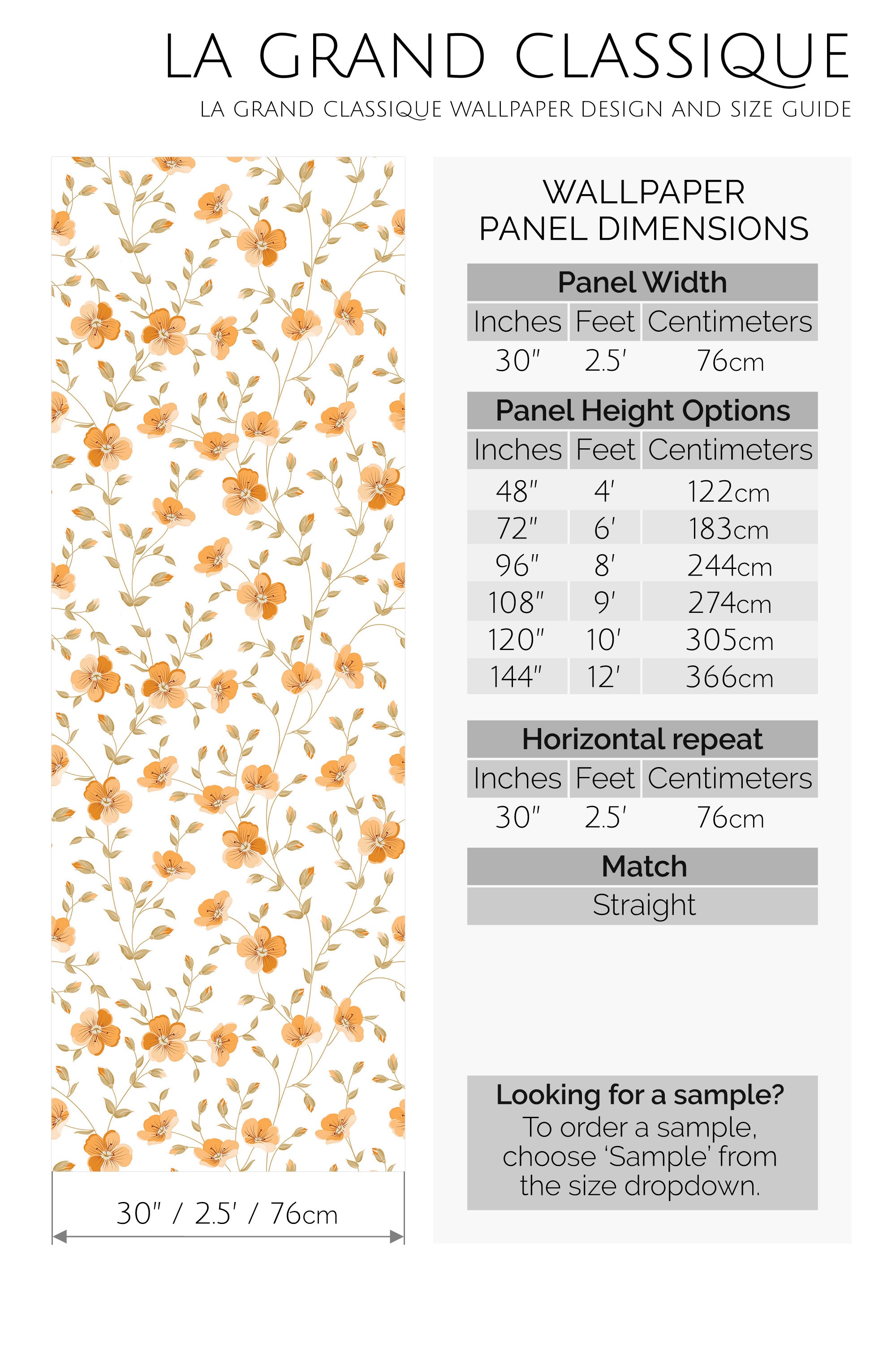 orange floral peel and stick wallpaper specifiation