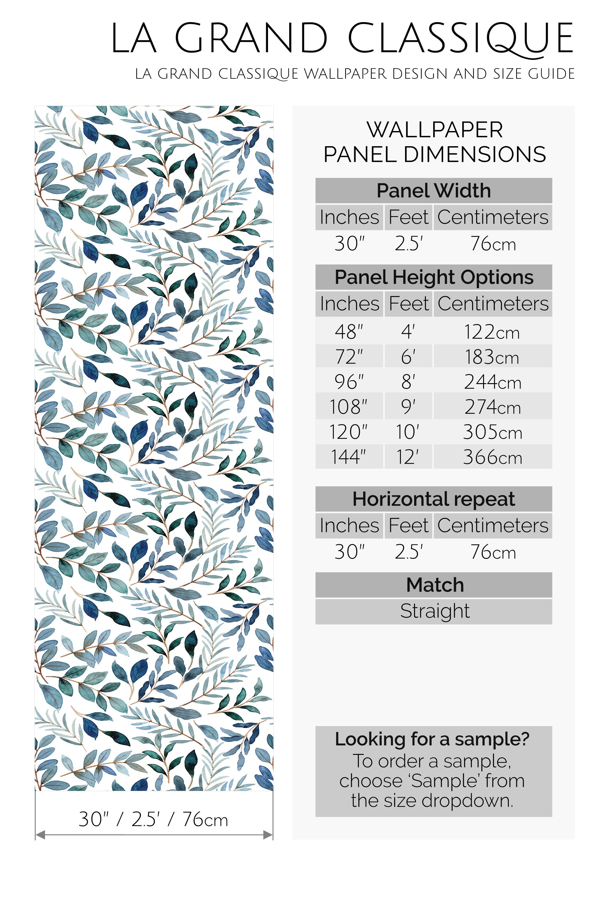 blue watercolor leaf peel and stick wallpaper specifiation