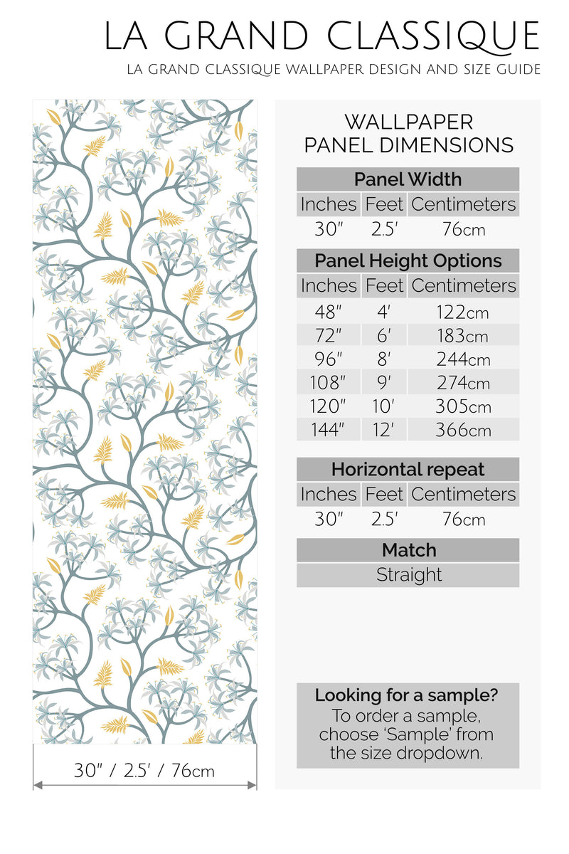 blue seamless floral peel and stick wallpaper specifiation