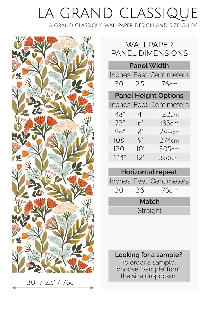 natural floral nursery peel and stick wallpaper specifiation