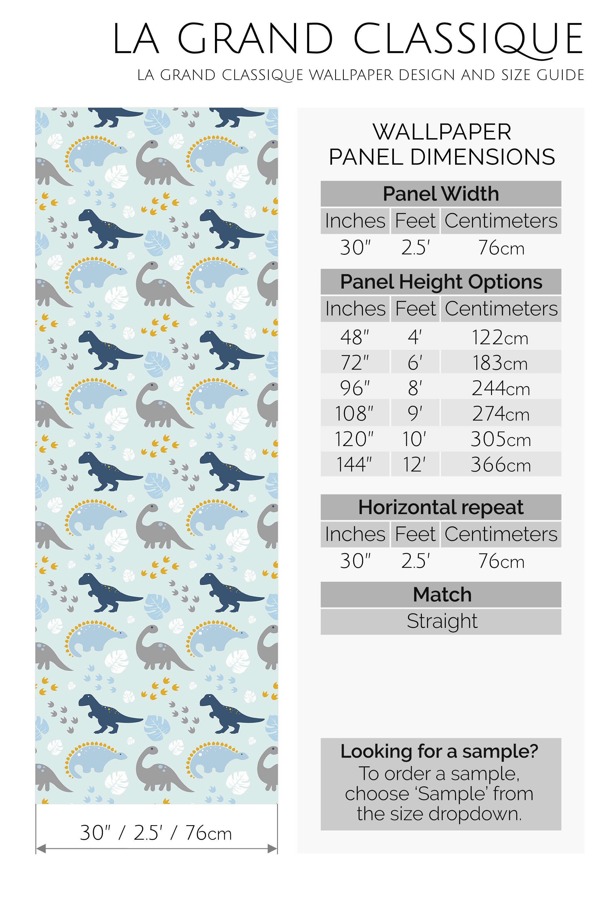 blue dinosaur peel and stick wallpaper specifiation