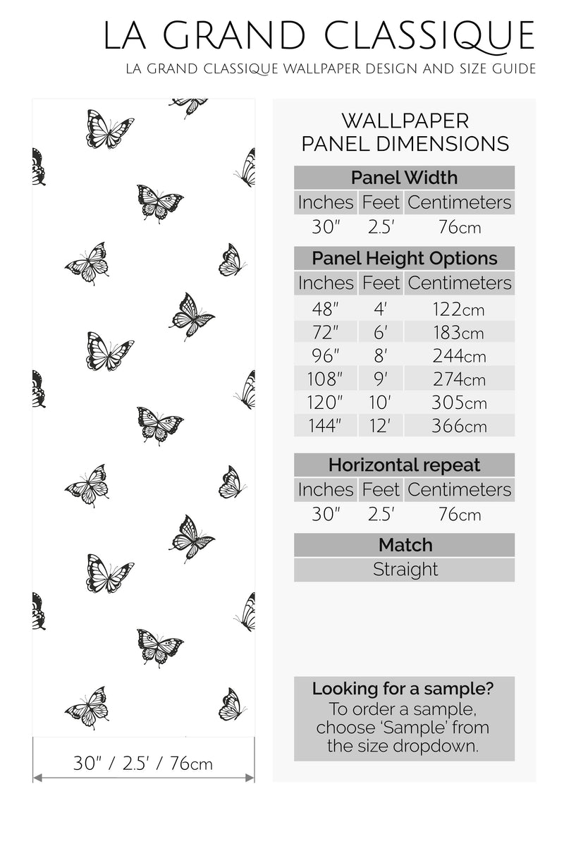 minimal butterfly peel and stick wallpaper specifiation