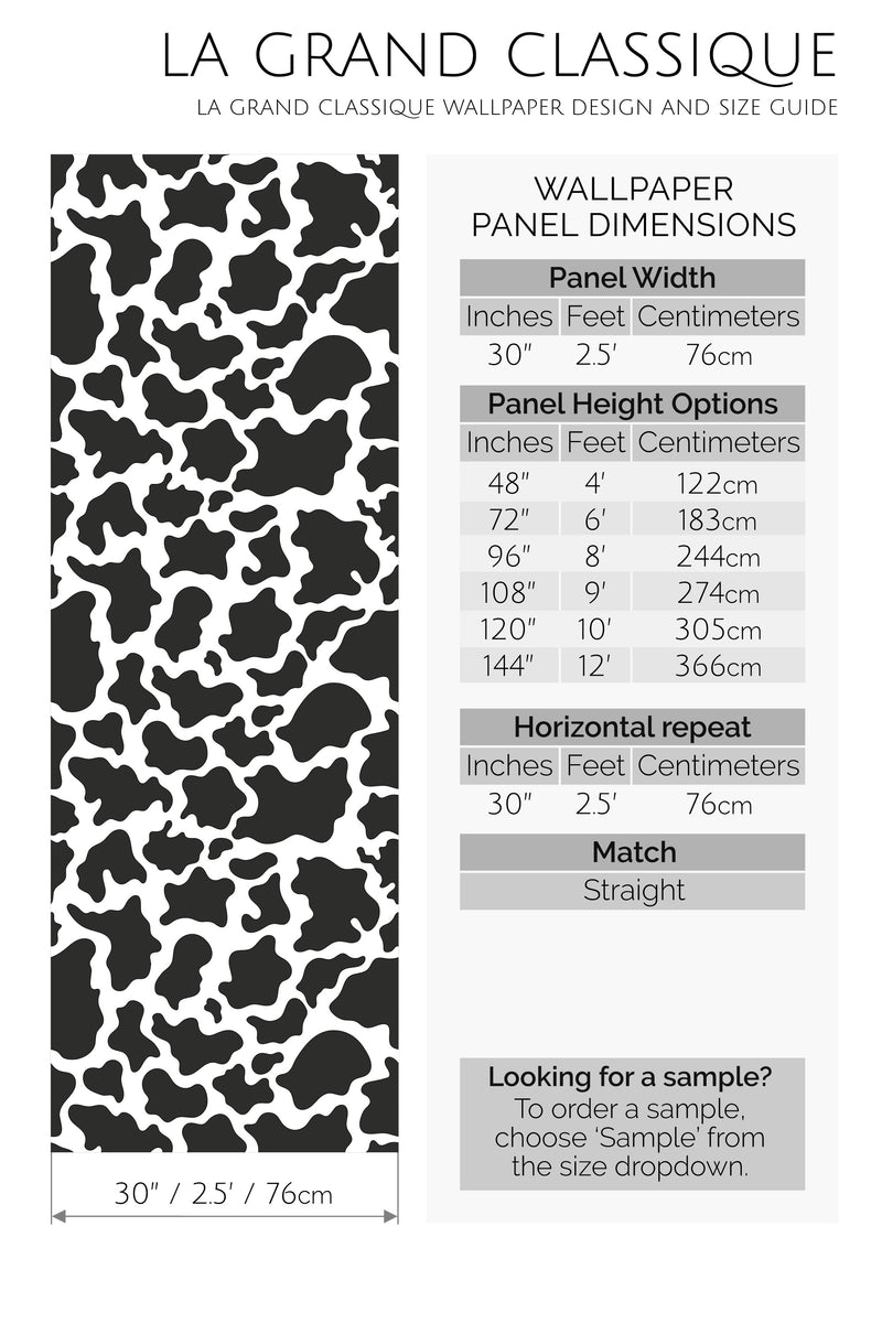 cow print peel and stick wallpaper specifiation