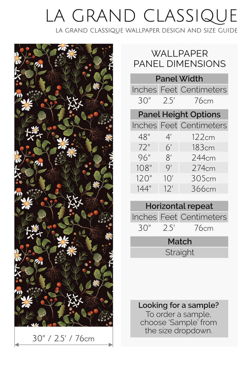 dark floral autumn peel and stick wallpaper specifiation