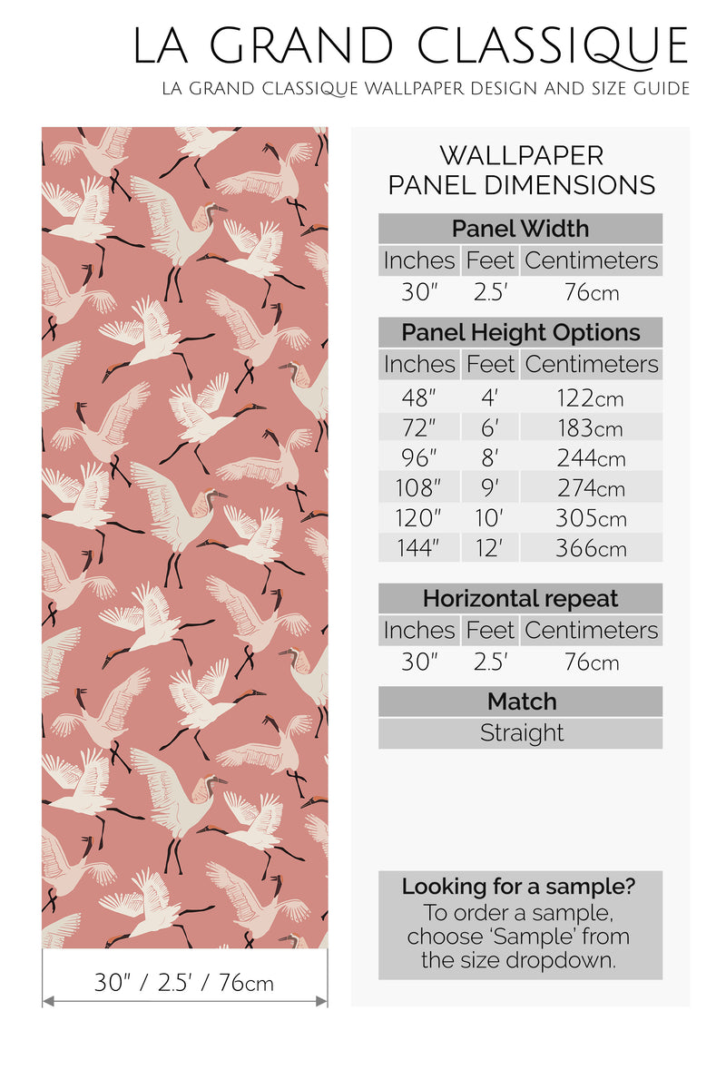 rose cranes peel and stick wallpaper specifiation