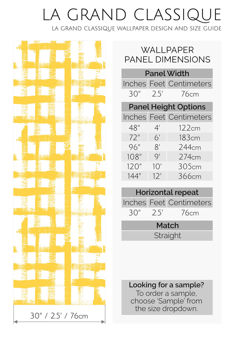 yellow brush grid peel and stick wallpaper specifiation