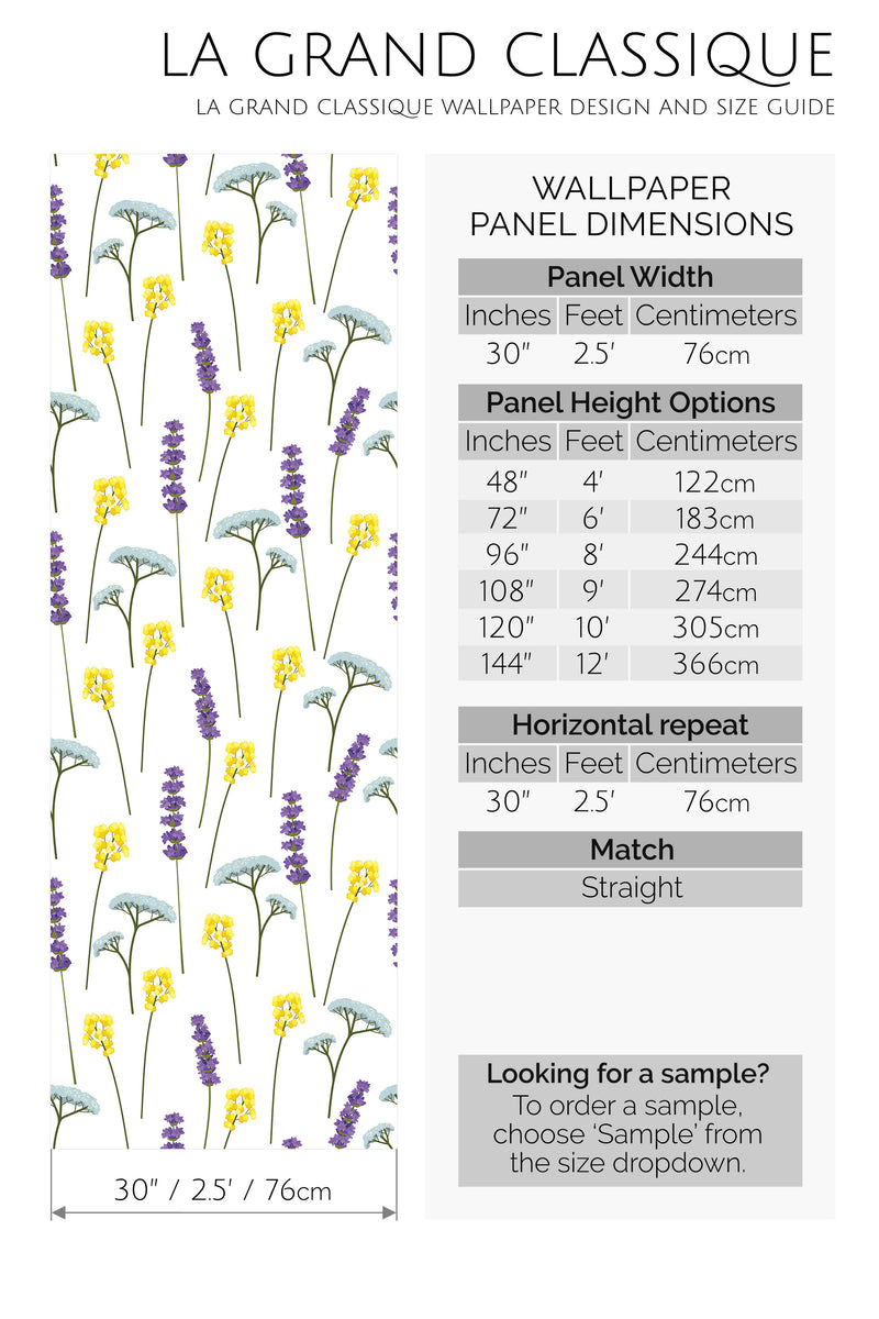 lavender meadow peel and stick wallpaper specifiation