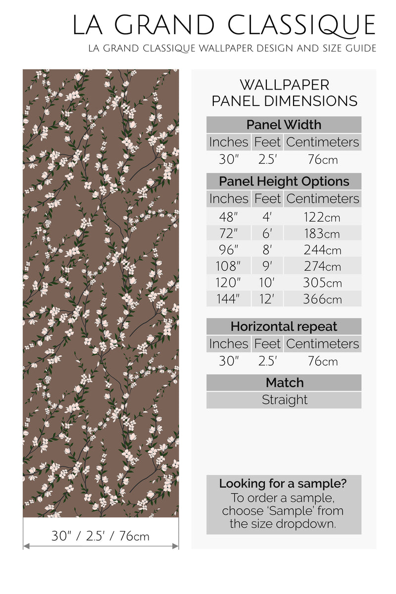 brown blooming tree peel and stick wallpaper specifiation