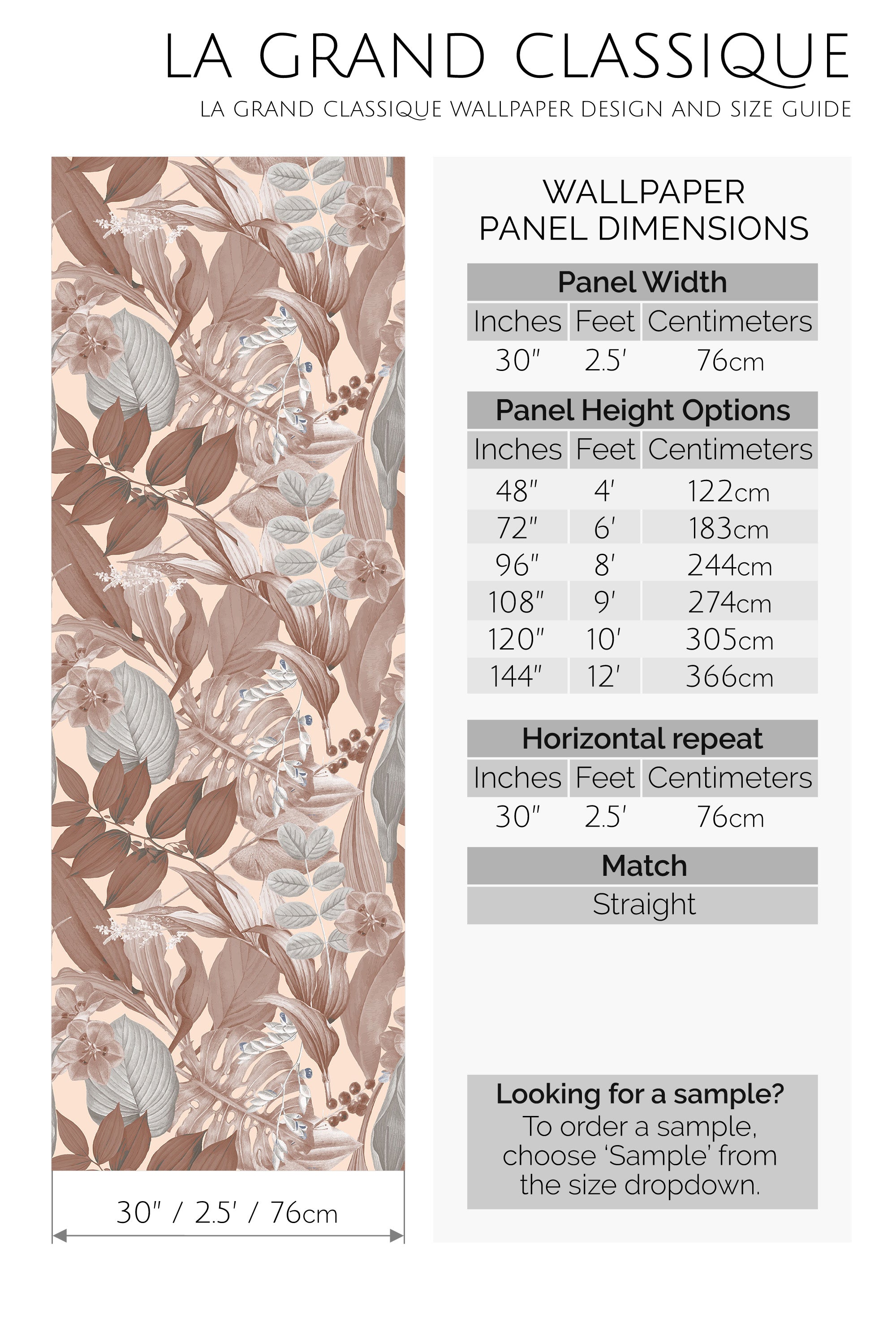 palm peel and stick wallpaper specifiation