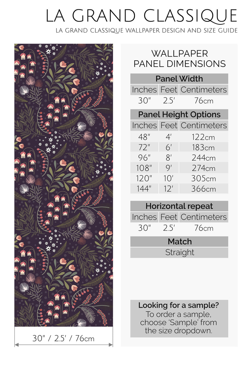 dark floral garden peel and stick wallpaper specifiation