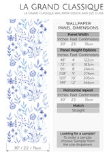 blue botanical peel and stick wallpaper specifiation