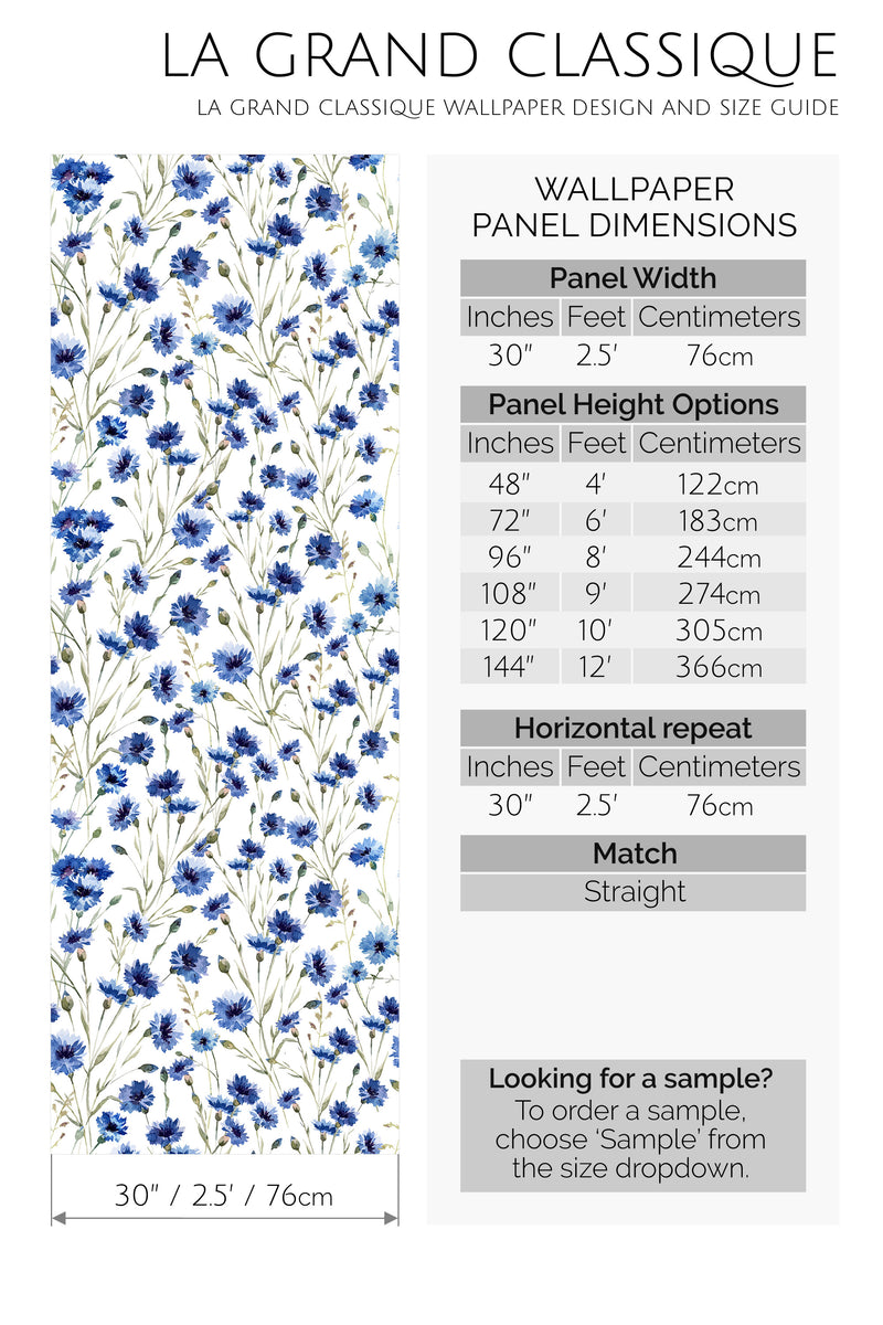 blue floral print peel and stick wallpaper specifiation