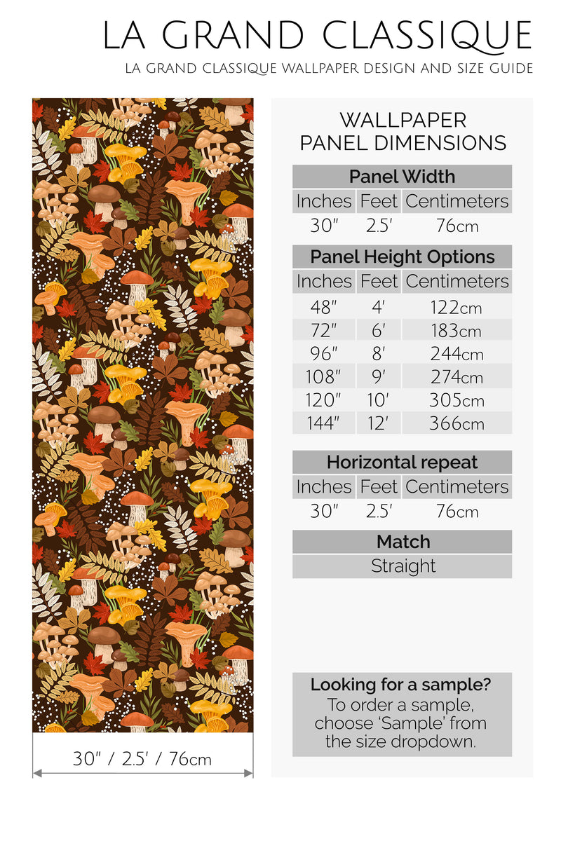 autumn mushroom peel and stick wallpaper specifiation