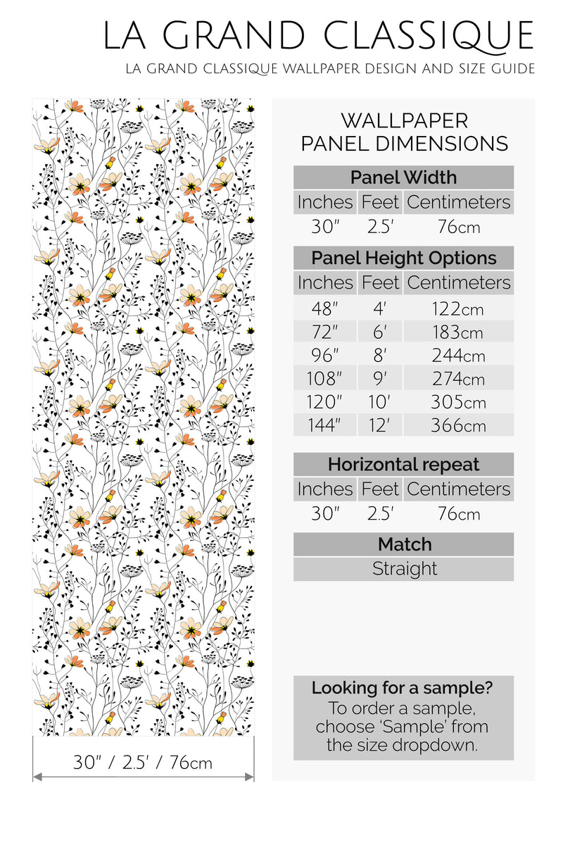 floral peel and stick wallpaper specifiation