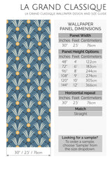 blue art deco leaf peel and stick wallpaper specifiation