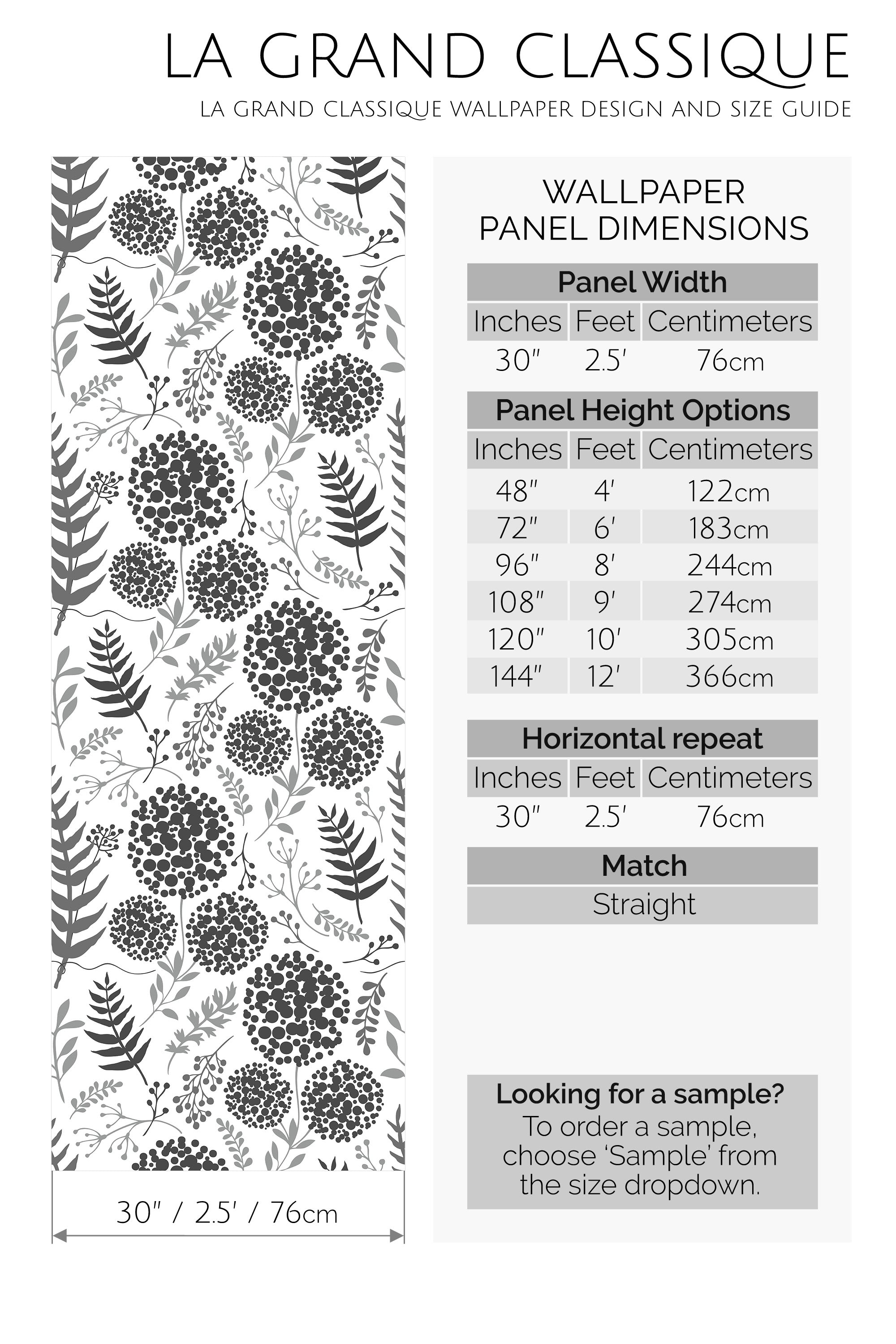 monochrome floral peel and stick wallpaper specifiation