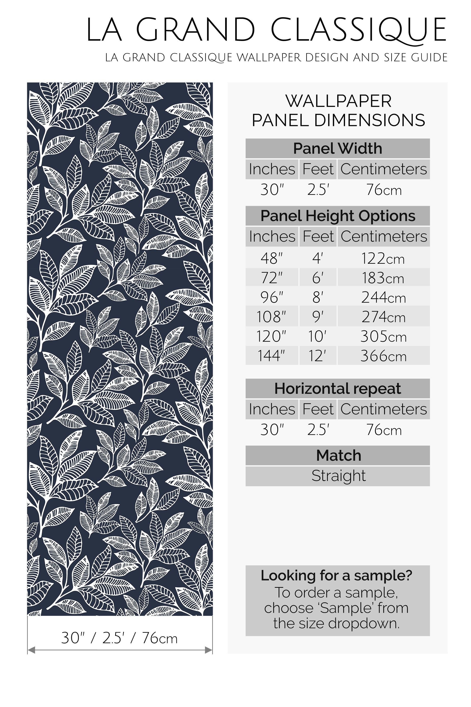 navy seamless leaf peel and stick wallpaper specifiation