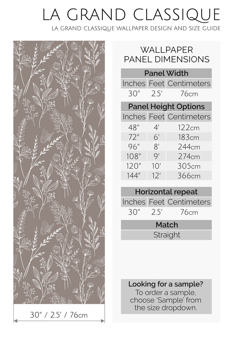 meadow line art peel and stick wallpaper specifiation