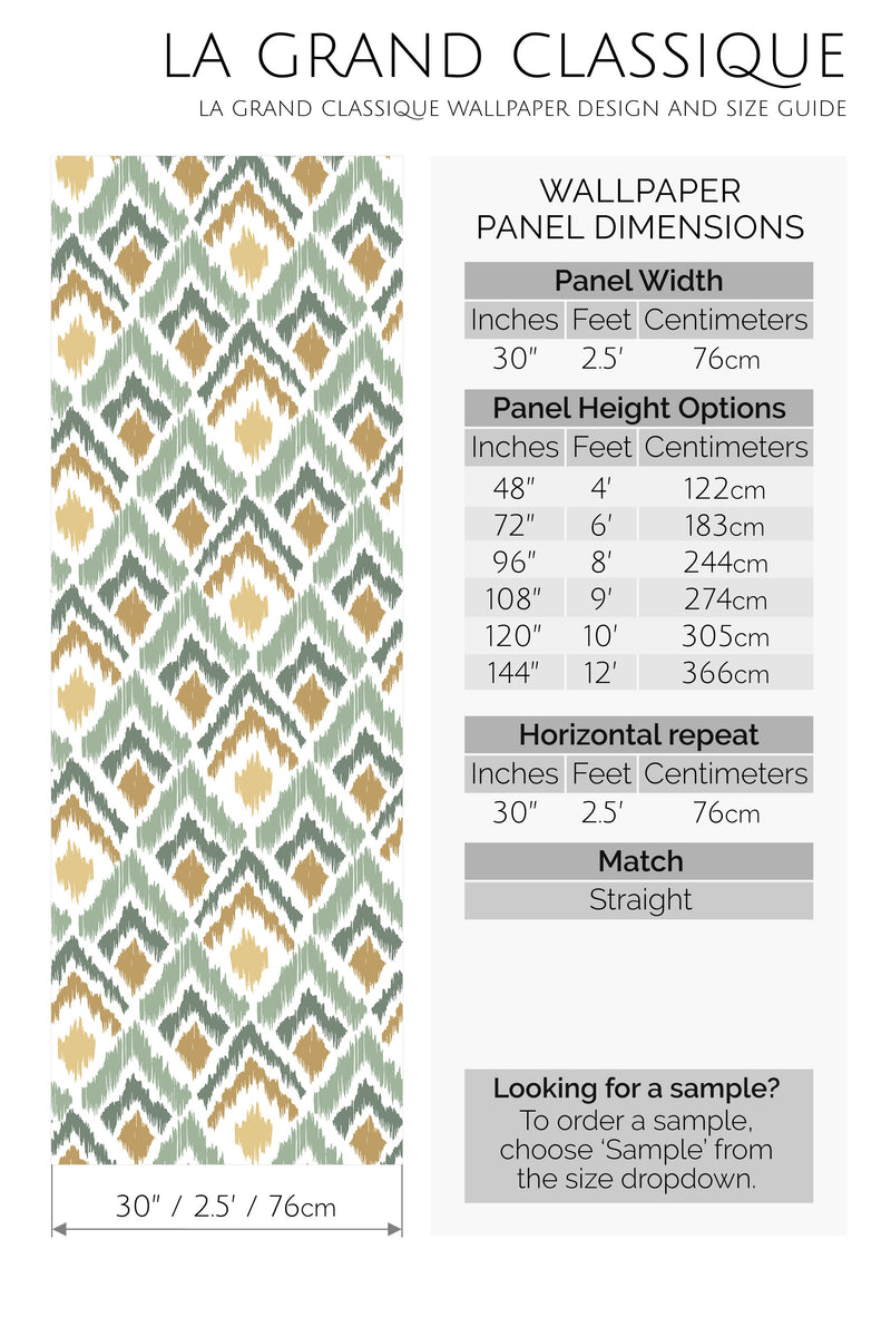 green ikat peel and stick wallpaper specifiation