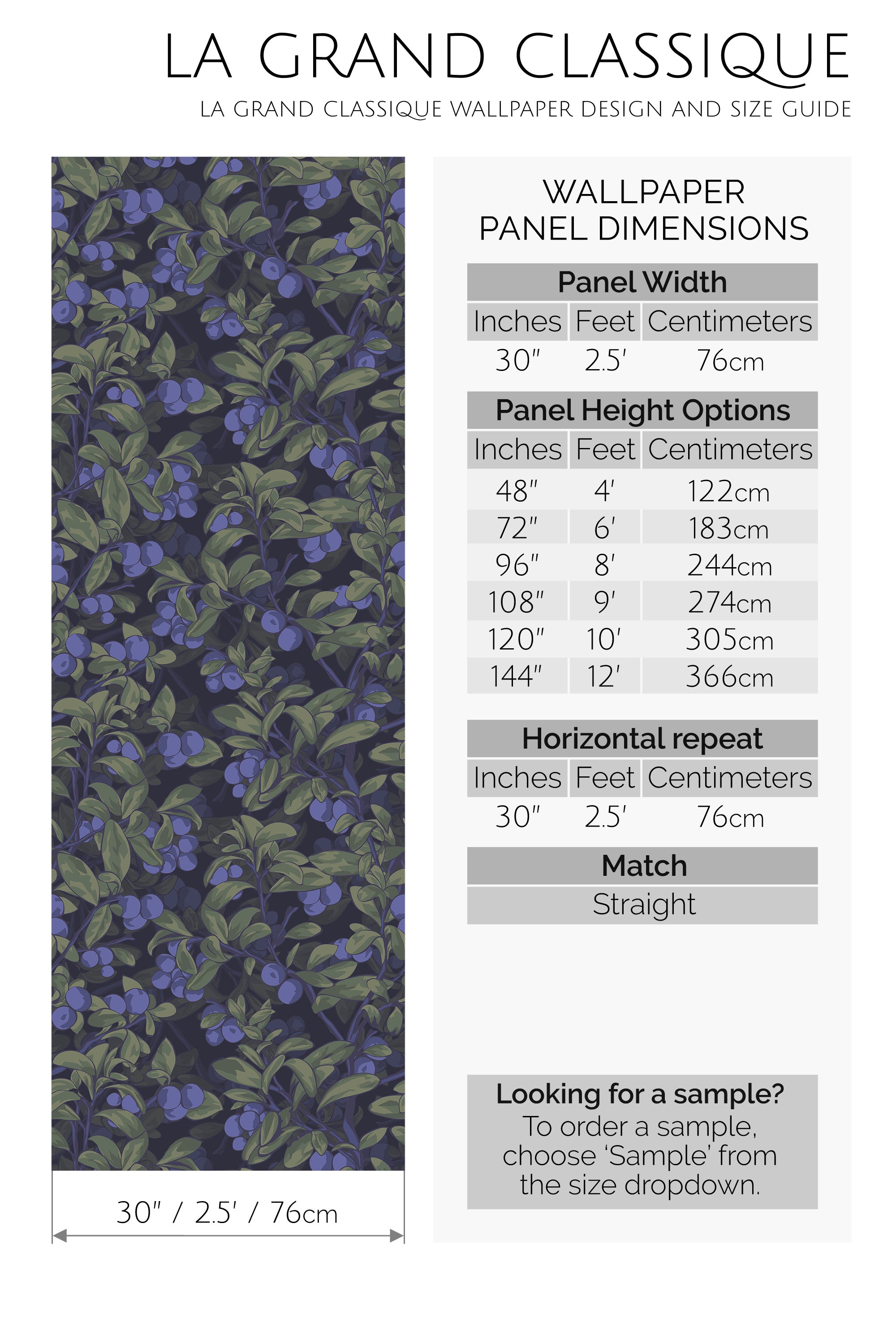 realistic blueberry peel and stick wallpaper specifiation